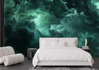 Abstract green cloud pattern, swirling and chaotic. Wall mural