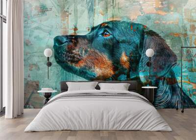 Digital art of a black dog with textured background. Ideal for abstract concepts, pet themes, and artistic imagery. Wall mural