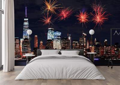 Firework over Manhattan in New York city at night Wall mural