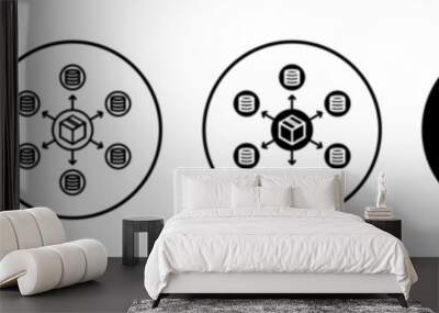 Big Data icon. cloud data network for product management symbol set. big data base server hosting information with management center vector line logo.  big data network system sign Wall mural