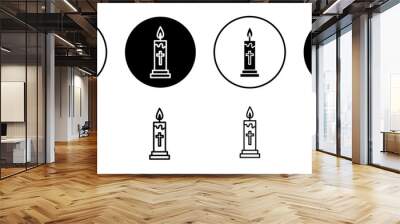 Easter candle burning in christian religion in hope of holy Jesus Christ icon. god fire or flame for prayer and worship at night in catholic church set Wall mural