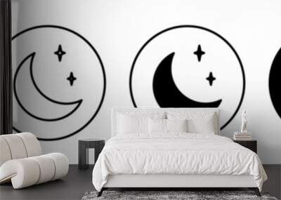 Half moon icon. Nighttime with cloud weather symbol. Bedtime moon light with stars vector. Sweet dreams in sleep sign. Wall mural