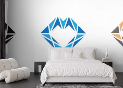 Heart shaped diamond icon outline collection or set  in black and white Wall mural