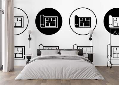 House plan icon. building floor blueprint or draft structure symbol. home architecture or property project layout map vector. Wall mural