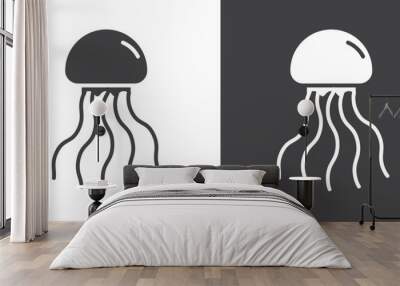 Jellyfish icon Thin line illustration set Wall mural