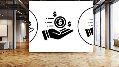 Loan Icon. Symbol of finance banking money savings holding on hand with dollar coin sign. Vector set of personal or business budget. Flat outline of value investment of  cash charity web logo Wall mural