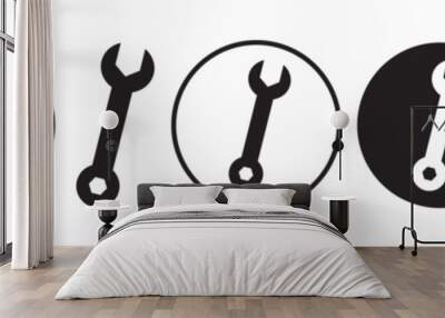 Wrench icon. Mechanical work metal instrument symbol. Bolt tightening spanner tool vector set.   Wall mural