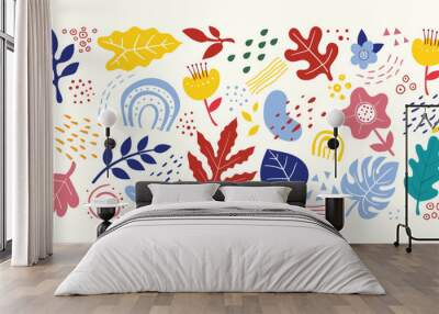 abstract tropical shapes and circles. Hand drawing various shapes, leaves, spots Wall mural