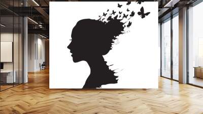 Beautiful girl's with butterflies flying hair Wall mural