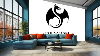 Dragon silhouette in a circle logo vector Wall mural