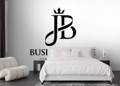 elegant initial letter jb with crown logo vector, Creative Lettering Logo Vector Illustration. Wall mural