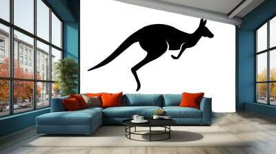 Kangaroo in jump graphic icon. Kangaroo black sign isolated on white background. Symbol of Australia. Vector illustration Wall mural