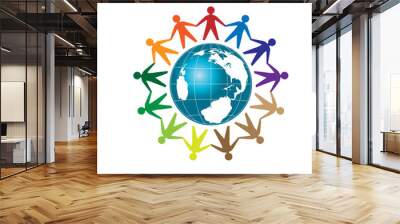 people unity with Earth globe  Template logo - community logo Wall mural