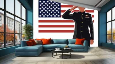 Vector art of a military serviceman saluting the American flag Wall mural