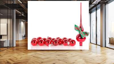 Christmas peak decoration with ribbon and christmas balls isolated on transparent background Wall mural