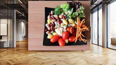 fresh salad vegetables on wooden table Wall mural