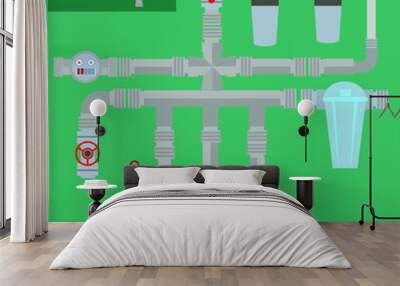 Water treatment plant and water filter and wastewater or waste water vector icon set. Purification system include. That removes sewage and sludge to improves the quality water for facility and supply. Wall mural