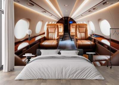 General plan. Expensive interior of a private jet with leather seats. The concept of comfortable transportation. Wall mural