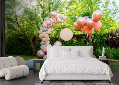 Photozone holiday with balloons on the background garden in the backyard Wall mural