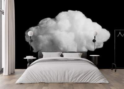 White cotton wool cloud on black background close-up Wall mural