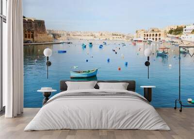 two boats on calm water in valetta Wall mural