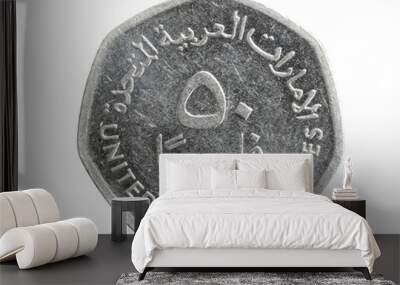 Arab Emirates fifty filis coin on white isolated background Wall mural