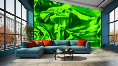 crumpled aluminum foil painted green. background or texture Wall mural