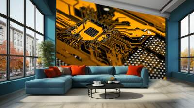 Electronic circuit board abstract background. computer hardware. Wall mural