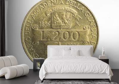 Italy two hundred lira coin on white isolated background Wall mural