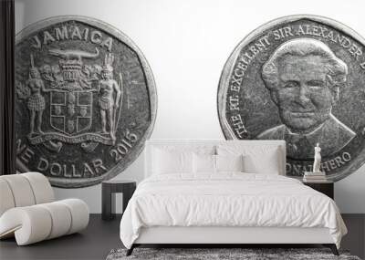 Jamaica one dollar coin on a white isolated background Wall mural