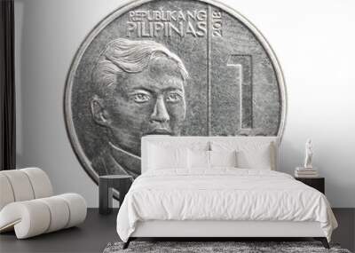 Philippines one piso coin on white isolated background Wall mural