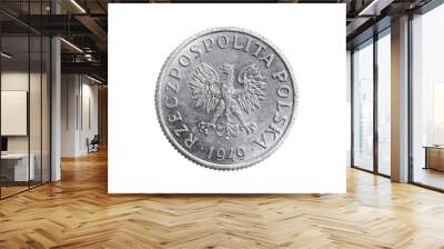 Poland one penny coin on a white isolated background Wall mural