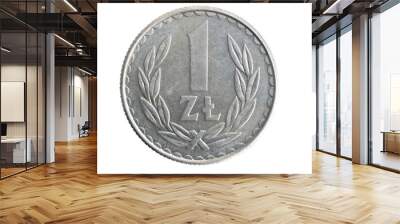 Polish 1 zloty coin from the PRL period on a white background Wall mural