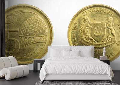 Singapore five cents coin on a white isolated background Wall mural