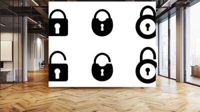 Set of padlocks opened and closed isolated on white background, lock web icon Wall mural