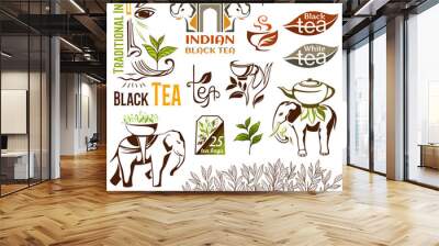 Indian, green and black tea logo collection. Wall mural