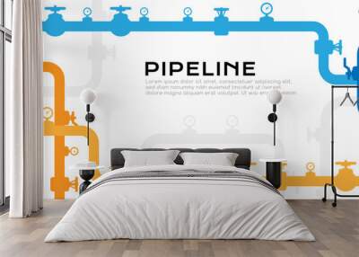 Pipelines textured background with copy space. Industrial vector banner with pipes and equipment. Wall mural