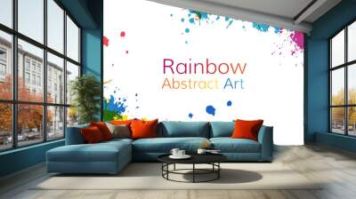 Rainbow abstract creative banner from paint splashes. Wall mural