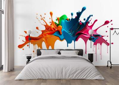 Rainbow wave. Colorful paint splash. Isolated design element on the transparent background.  Generative AI. Wall mural