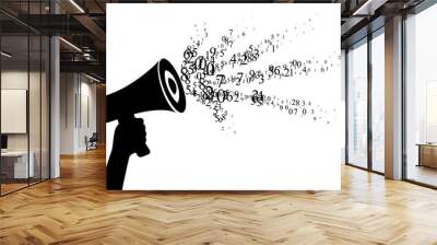 Shout with sound wave from numbers. Vector decoration from scattered elements. Monochrome isolated silhouette. Conceptual illustration. Wall mural