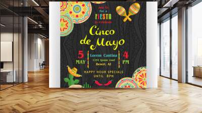 Cinco De Mayo poster template customized for invitation for fiesta party. Wall mural