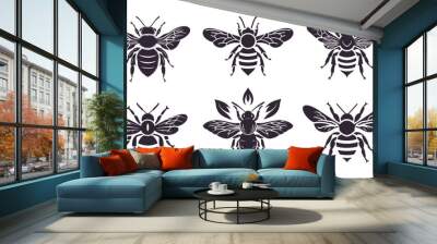 Set of honey bee for honey product package and logotypes. Simple vector bee silhouettes isolated on white background Wall mural