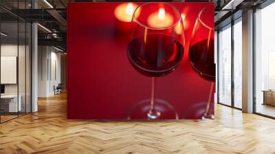 Autumn or winter cosy mood. Wine glass, on neutral background, with space for text. Luxury concept winery or restaurant design. Healthy wine, to accompany a meal or as an aperitif at an event Wall mural