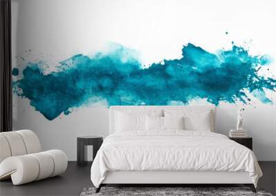 Azure PNG watercolor wash illustration. A vibrant blue watercolor splash on white canvas. Deep cerulean hues bleed outwards, their intensity gradually softening into wispy, cloud-like shapes Wall mural