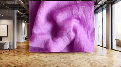 background of bright pink cotton wrinkled fabric cloth. banner Wall mural