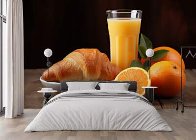 Breakfast with fruit, croissants and juice Wall mural