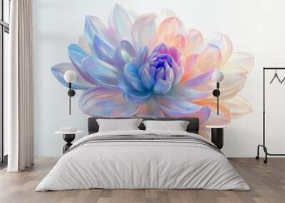 Chrome liquid metal dahlia flower. 3D render, modern design. Isolated holographic futuristic floral icon. Y2K, brutalism retro futurism concept. Wall mural