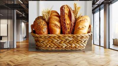 a wicker basket with different types of bread Wall mural