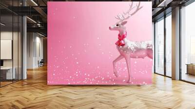 Christmas pink background with silver deer. A banner for the new year for promotions or congratulations with a place for text.	
 Wall mural