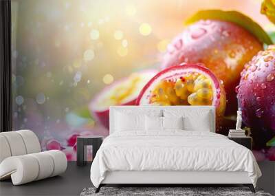 fruit background with exotic passion fruit. Wall mural